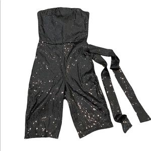 Sequin Romper. Black. New with tags. Belted.